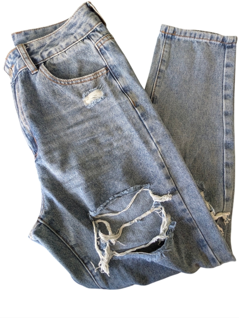 SHEIN Light Blue Distressed Boyfriend Jeans